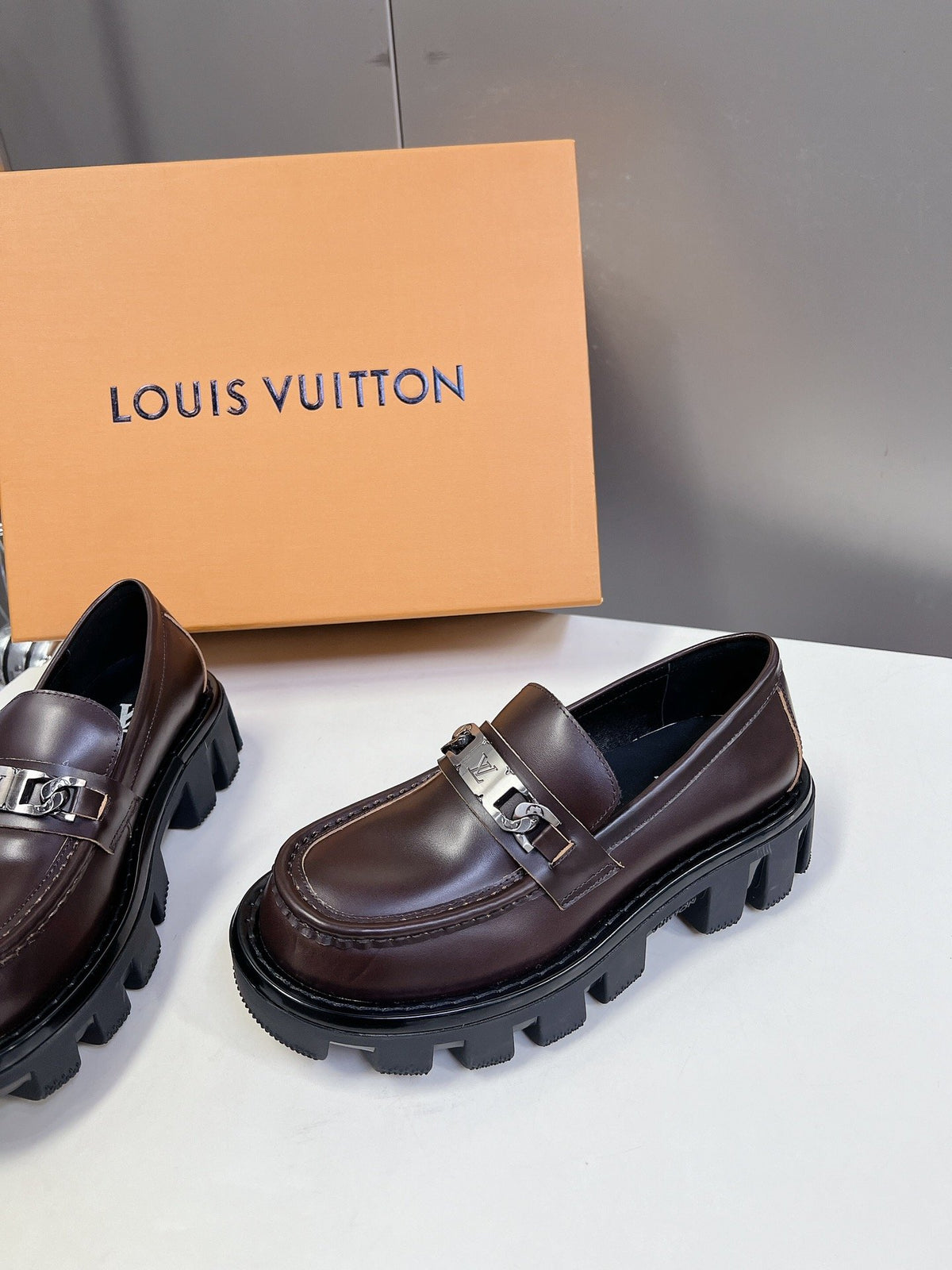 LV Women Brown Leather Chunky Loafers