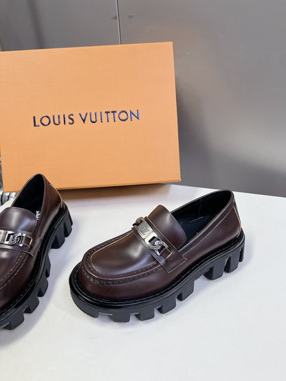 LV Women Brown Leather Chunky Loafers
