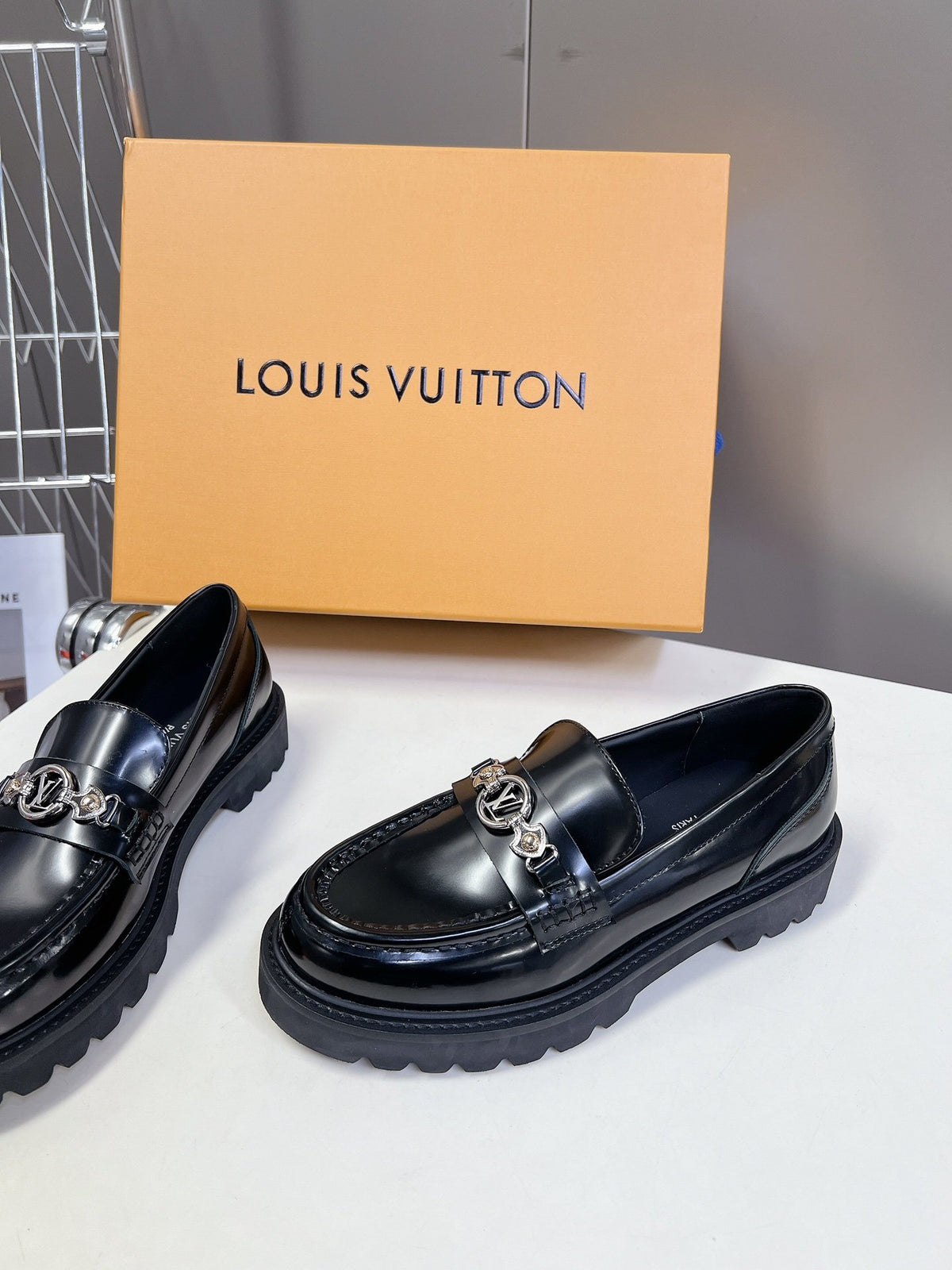 LV Women Black Leather Loafers