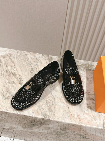 LV Women Black Patent Leather Loafers
