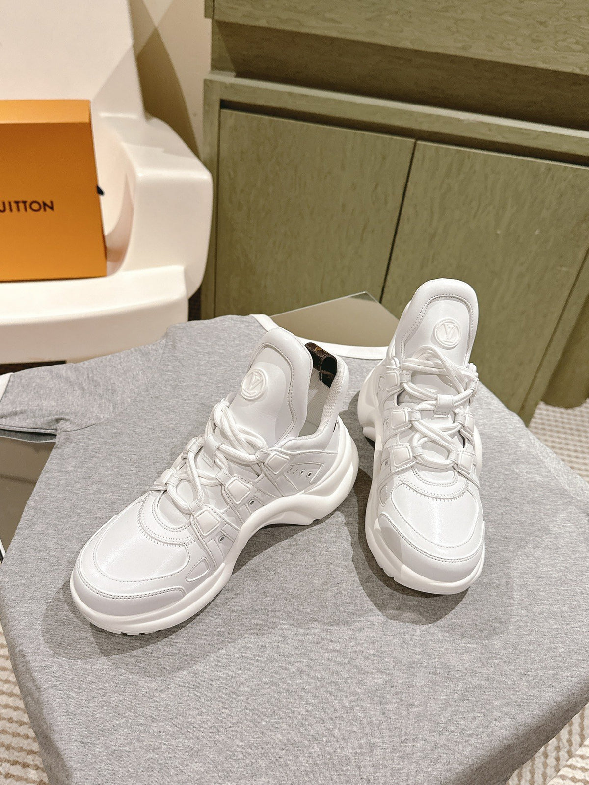 LV Women White Leather Chunky Sneakers