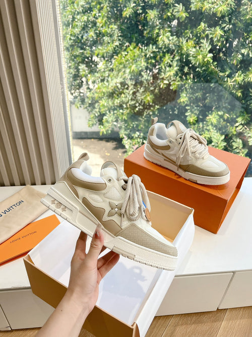 LV Women Beige Mesh Leather Sneakers