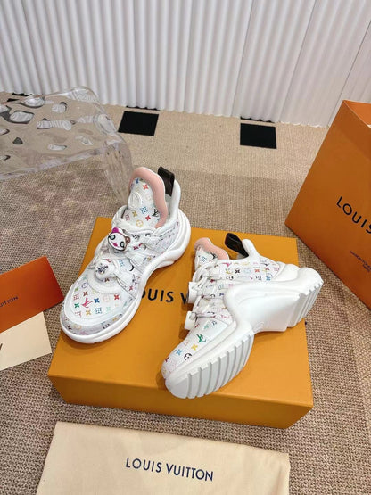 LV Women White Leather Multicolor Logo Sneakers