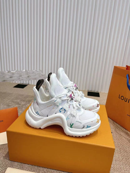 LV Women White Mesh Multicolor Logo Sneakers