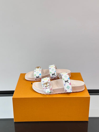 LV Men White Patterned Leather Sandals
