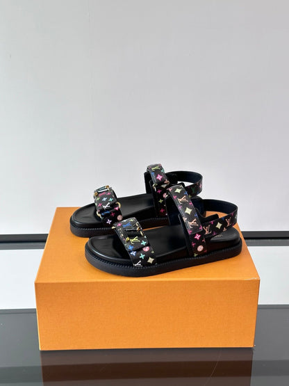 LV Men Black Multicolor Leather Sandals