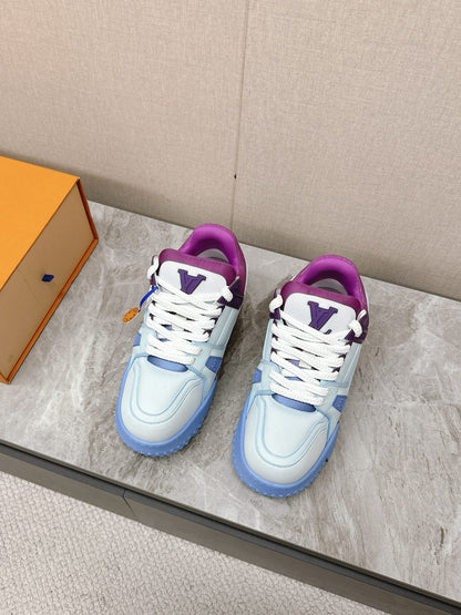 LV Women Blue White Leather Sneakers