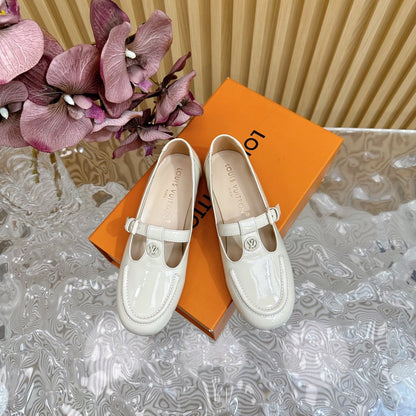 LV Women White Patent Leather Loafers