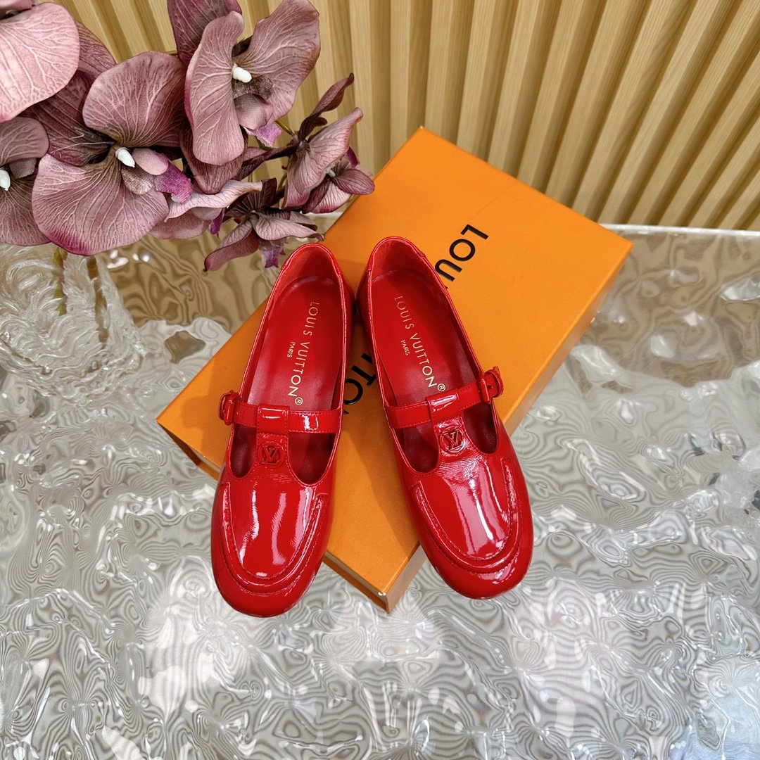 LV Women Red Patent Leather Loafers