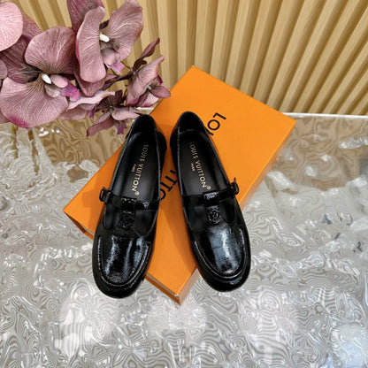LV Women Black Patent Leather Loafers