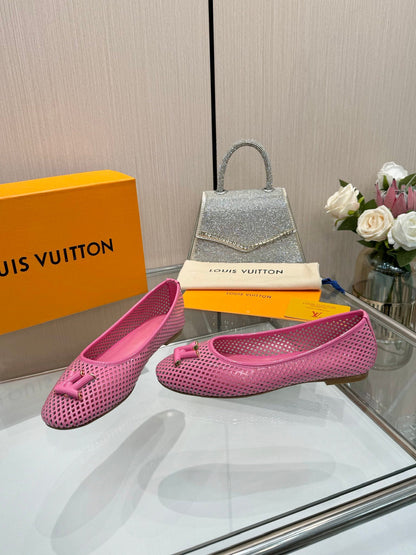 LV Women Pink Mesh Leather Ballet Flats