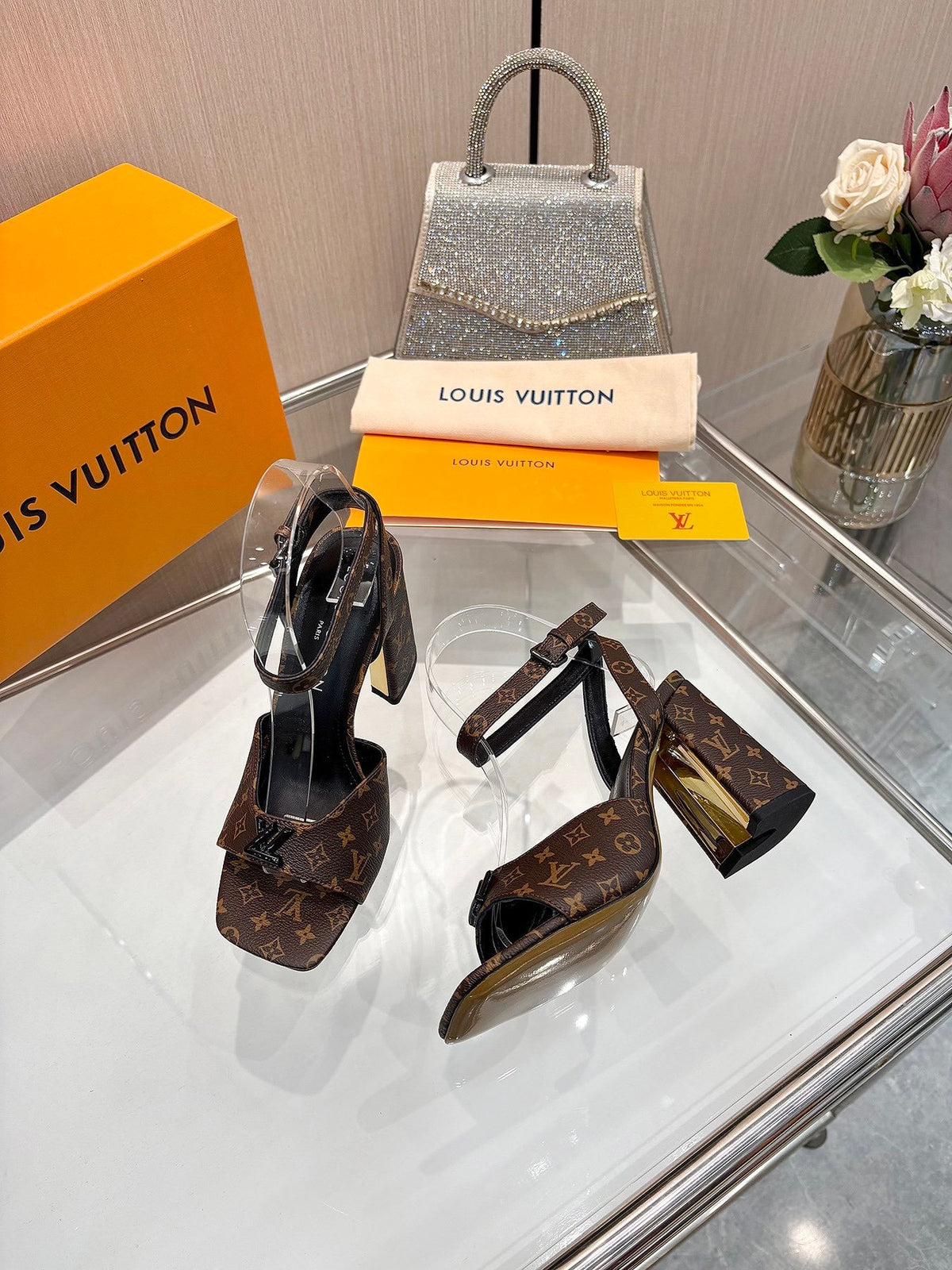 LV Women Brown Monogram Canvas Heels