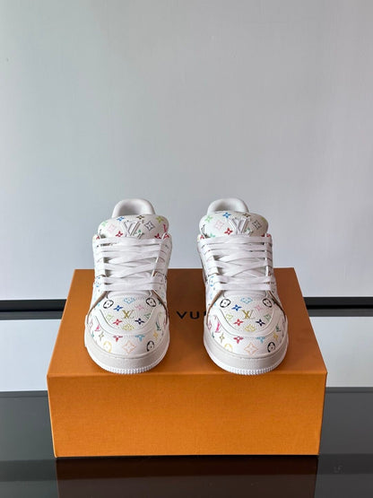LV Men White Leather Multicolor Monogram Sneakers