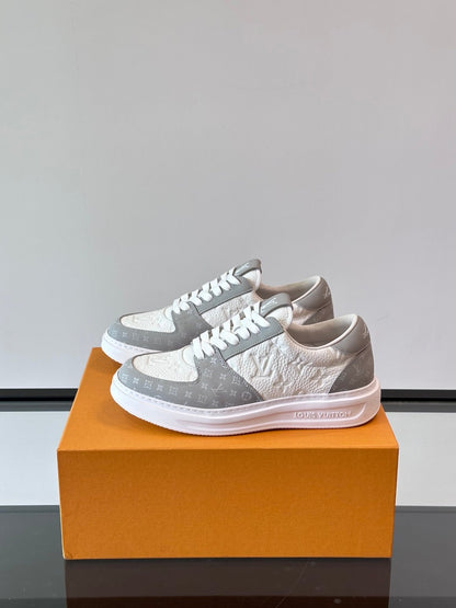 LV Men White Gray Leather Sneakers