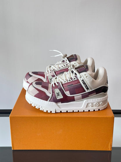 LV Men Burgundy Canvas White Leather Sneakers