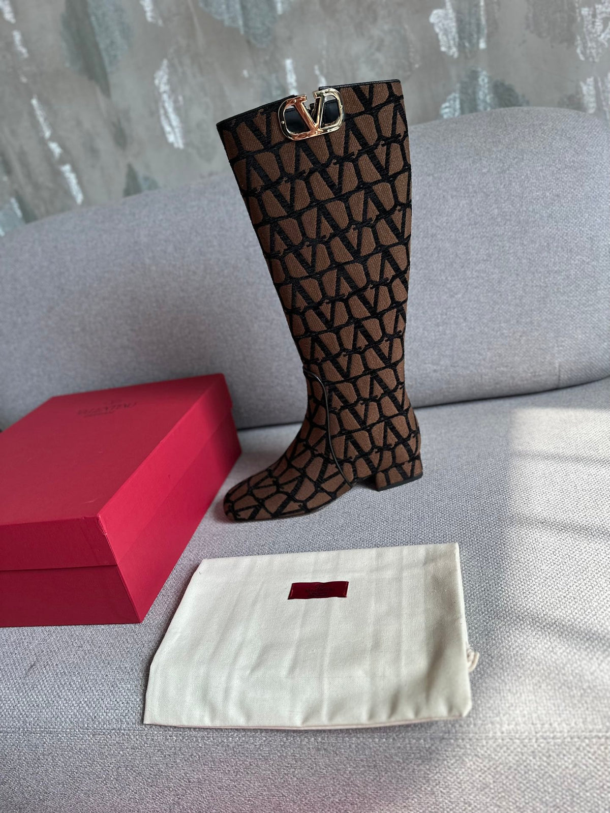 Valentino Women Brown Patterned Fabric Boots
