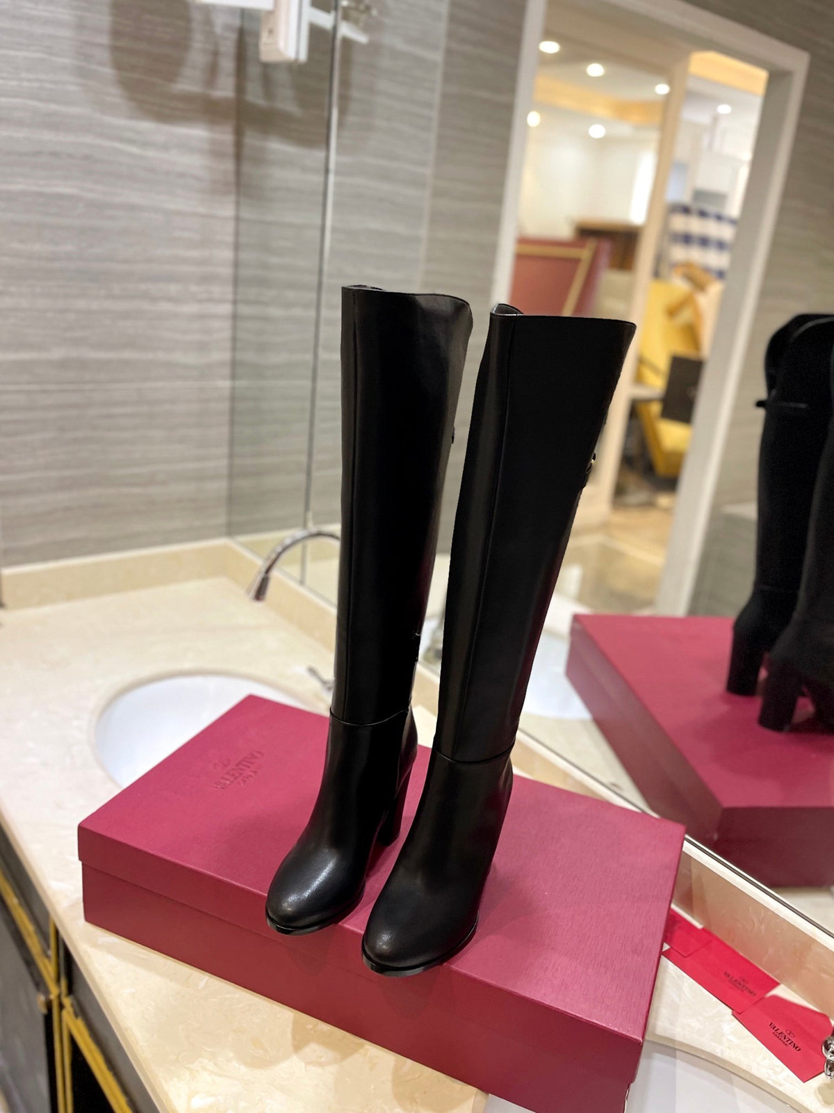 Valentino Women Black Leather High Heel Boots