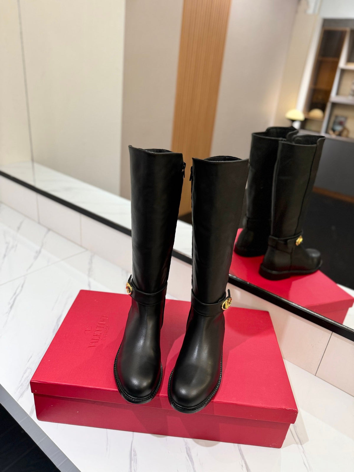 Valentino Women Black Leather Knee High Boots