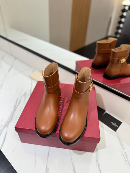 Valentino Women Brown Leather Ankle Boots