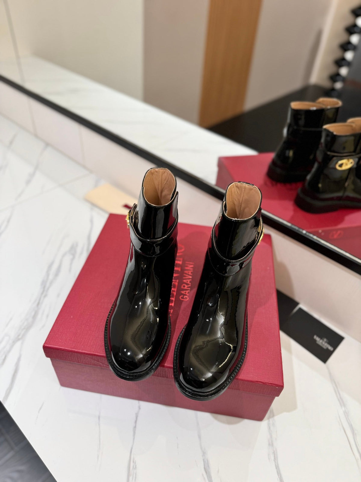 Valentino Women Black Patent Leather Ankle Boots