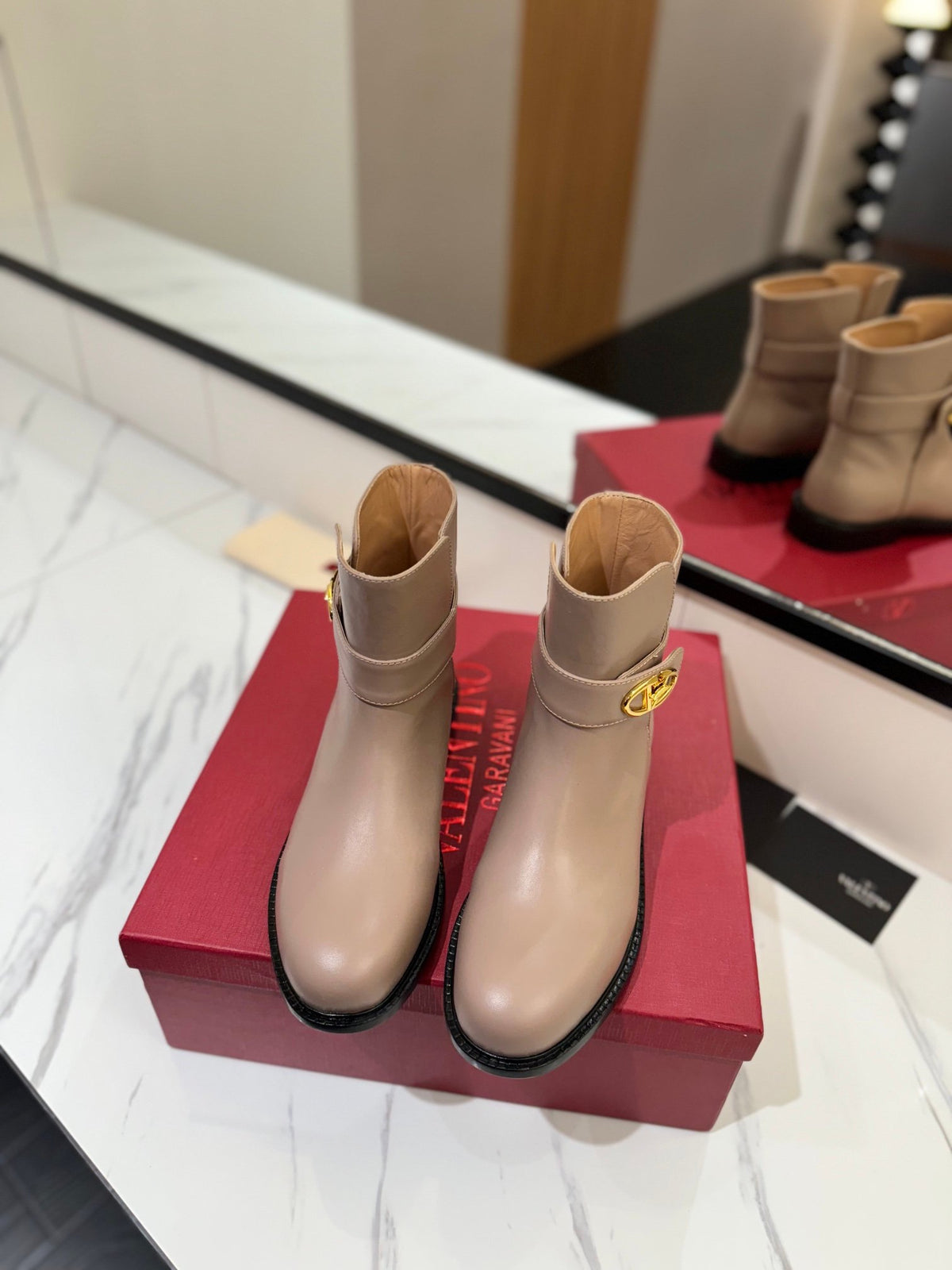 Valentino Women Beige Leather Ankle Boots