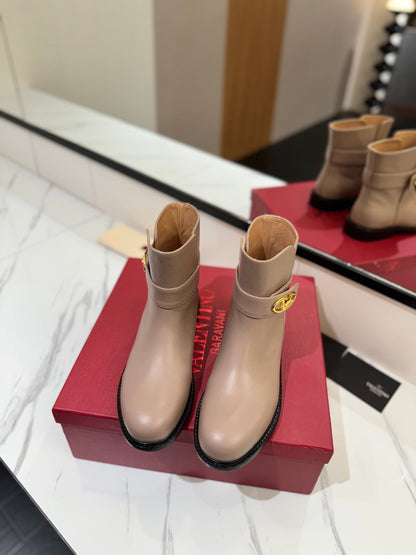 Valentino Women Beige Leather Ankle Boots