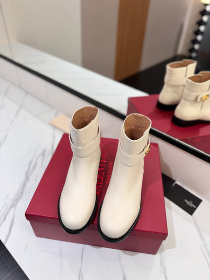 Valentino Women Ivory Leather Ankle Boots
