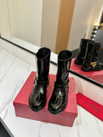 Valentino Women Black Patent Leather Boots