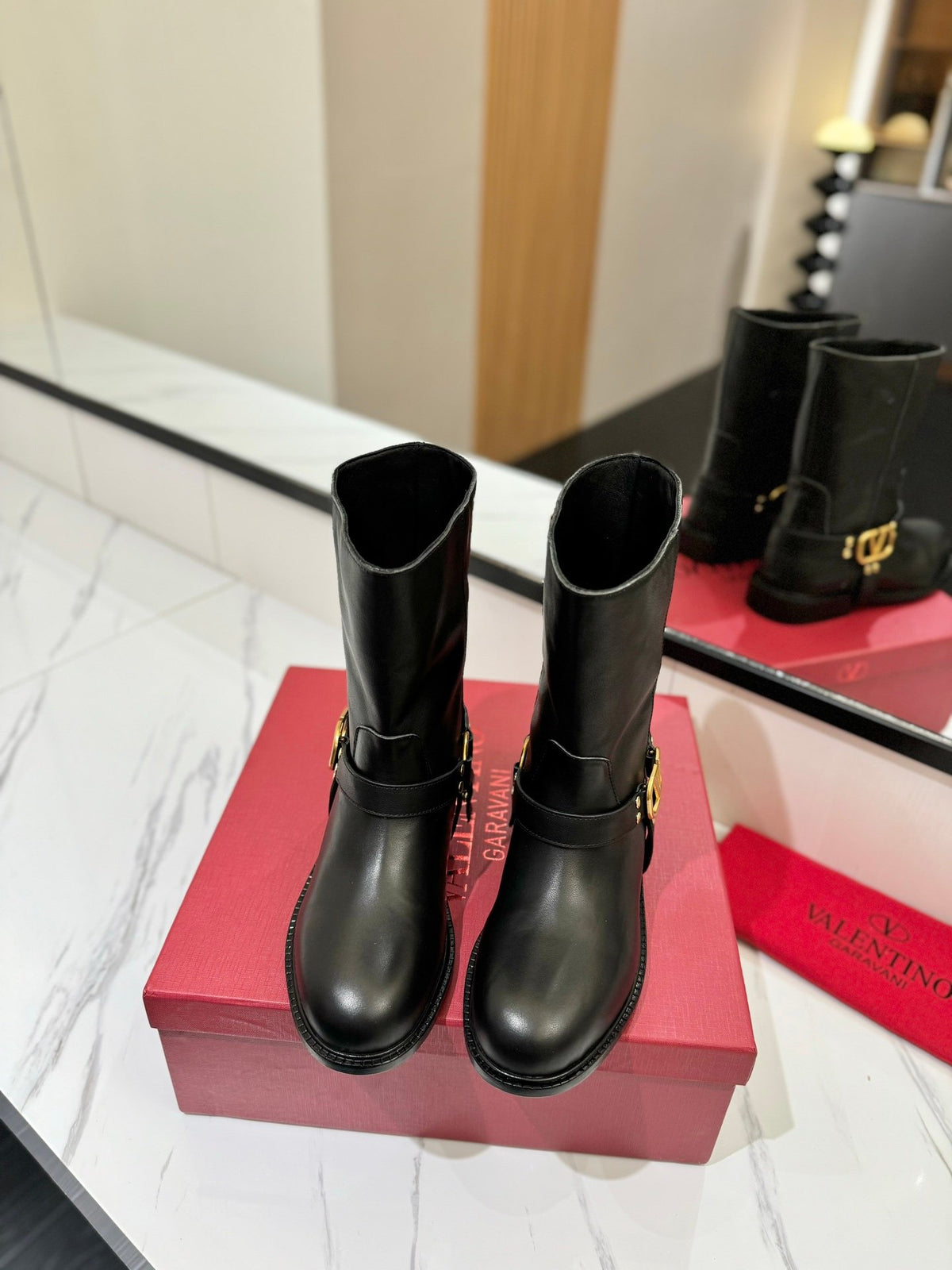 Valentino Women Black Leather Mid-Calf Boots