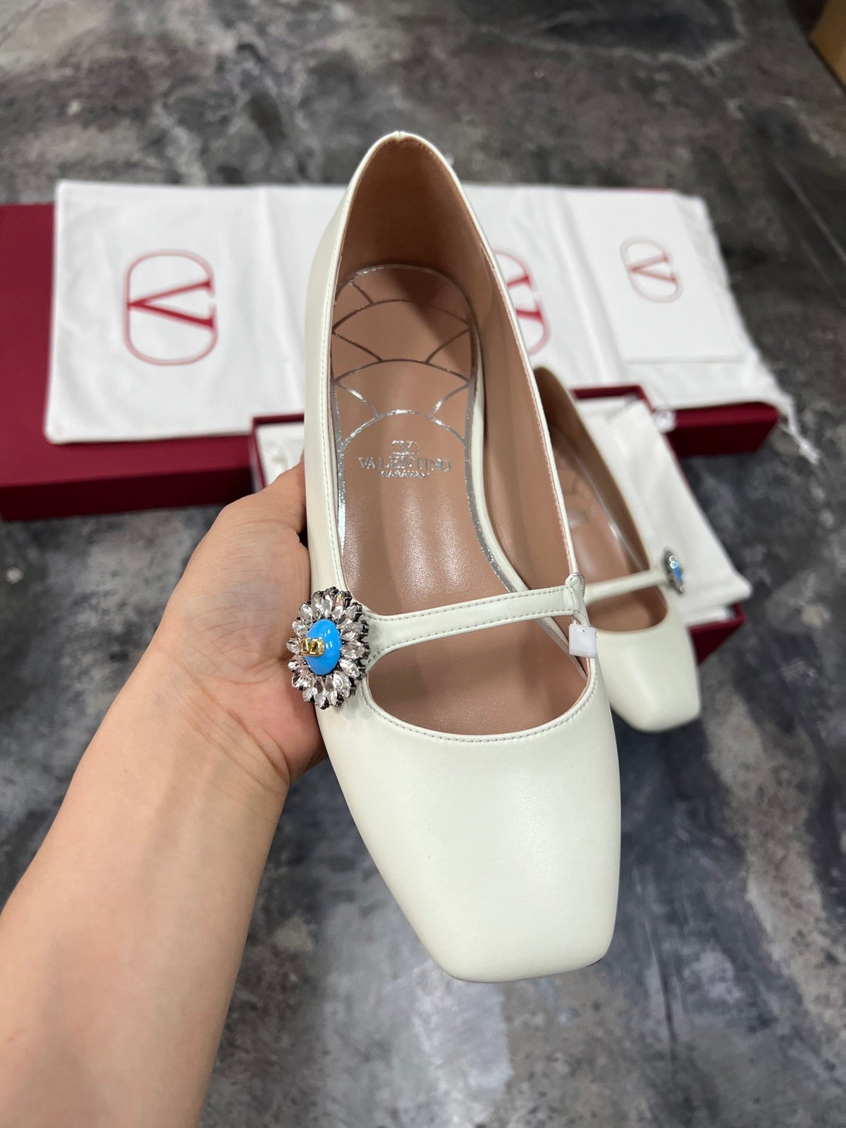 Valentino Women White Leather Embellished Flats