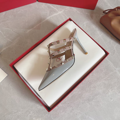 Valentino Women Light Blue Patent Leather Studded Mules