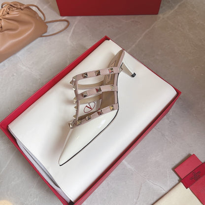 Valentino Women White Patent Leather Studded Mules
