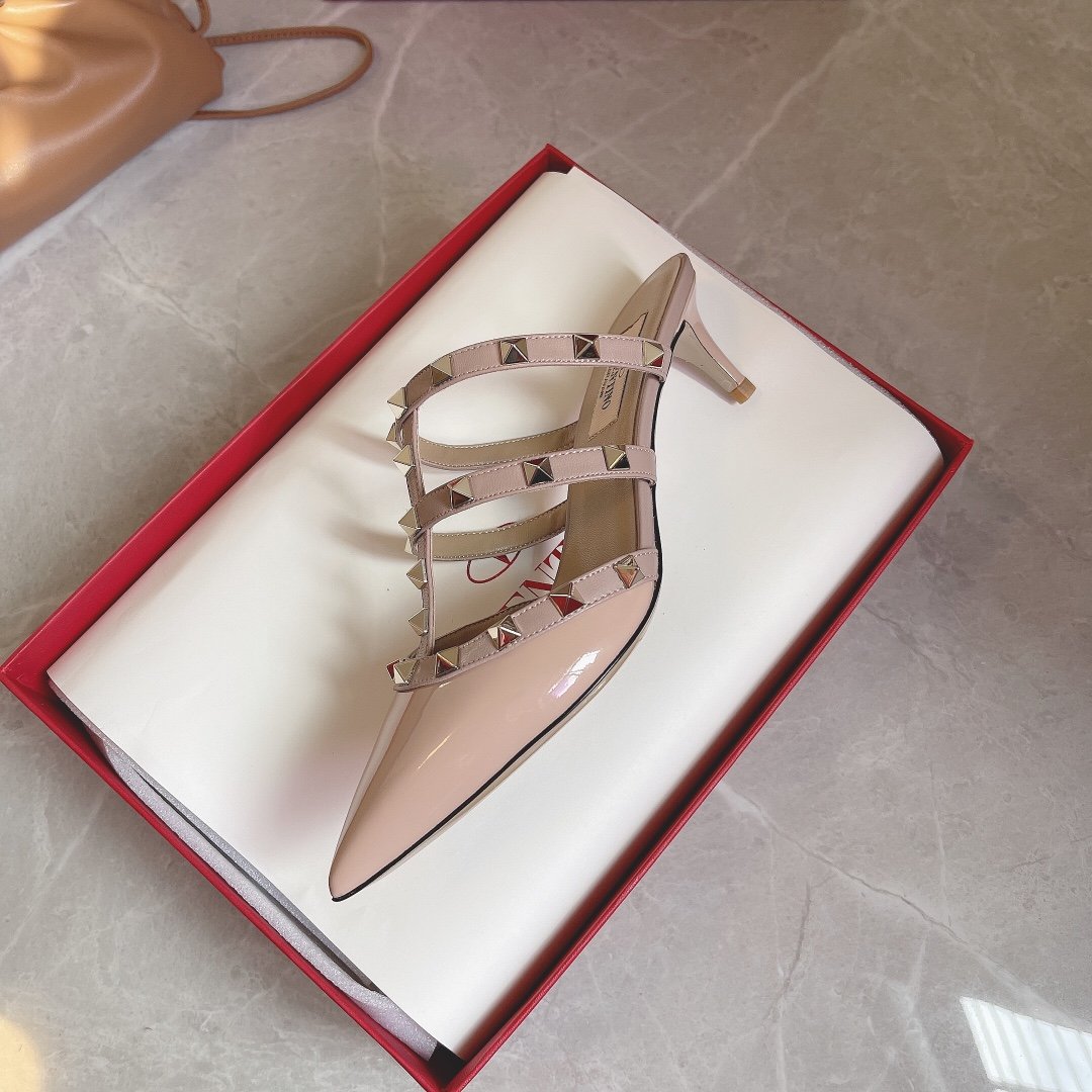 Valentino Women Nude Patent Leather Studded Mules