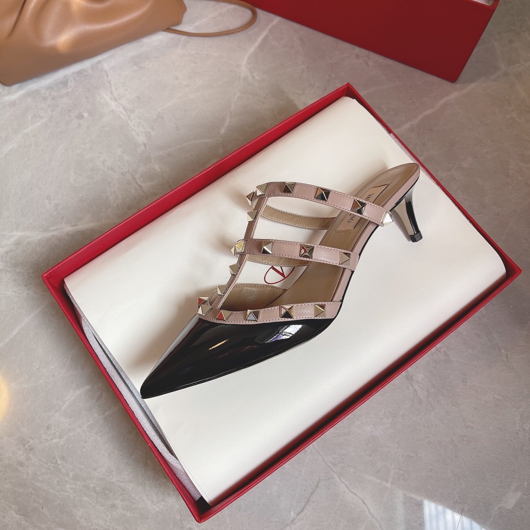 Valentino Women Black Patent Leather Studded Mules