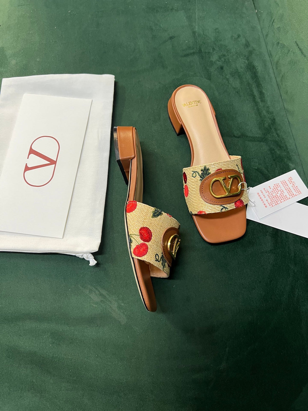 Valentino Women Brown Leather Canvas Floral Mules