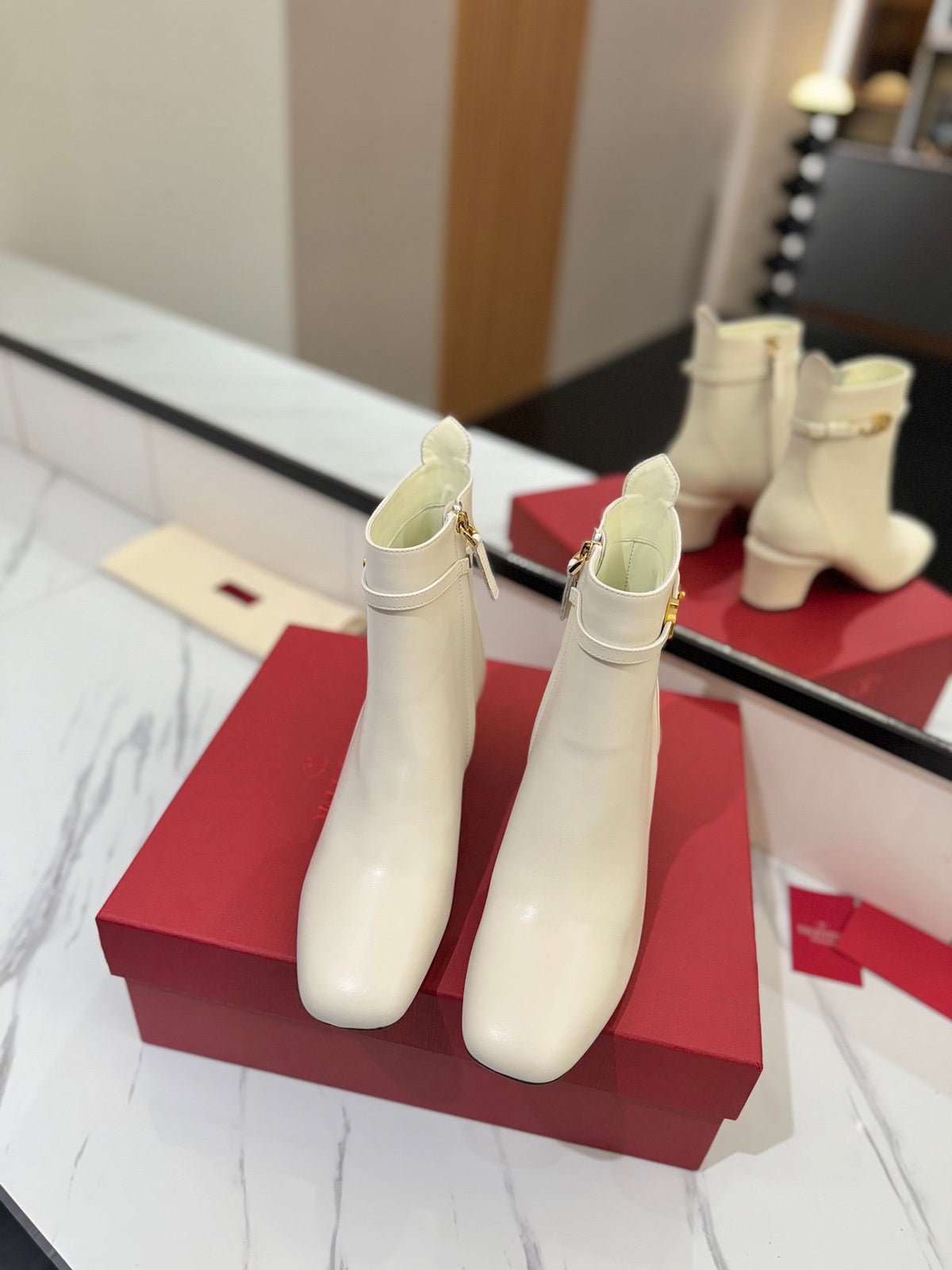 Valentino Women White Leather Ankle Boots