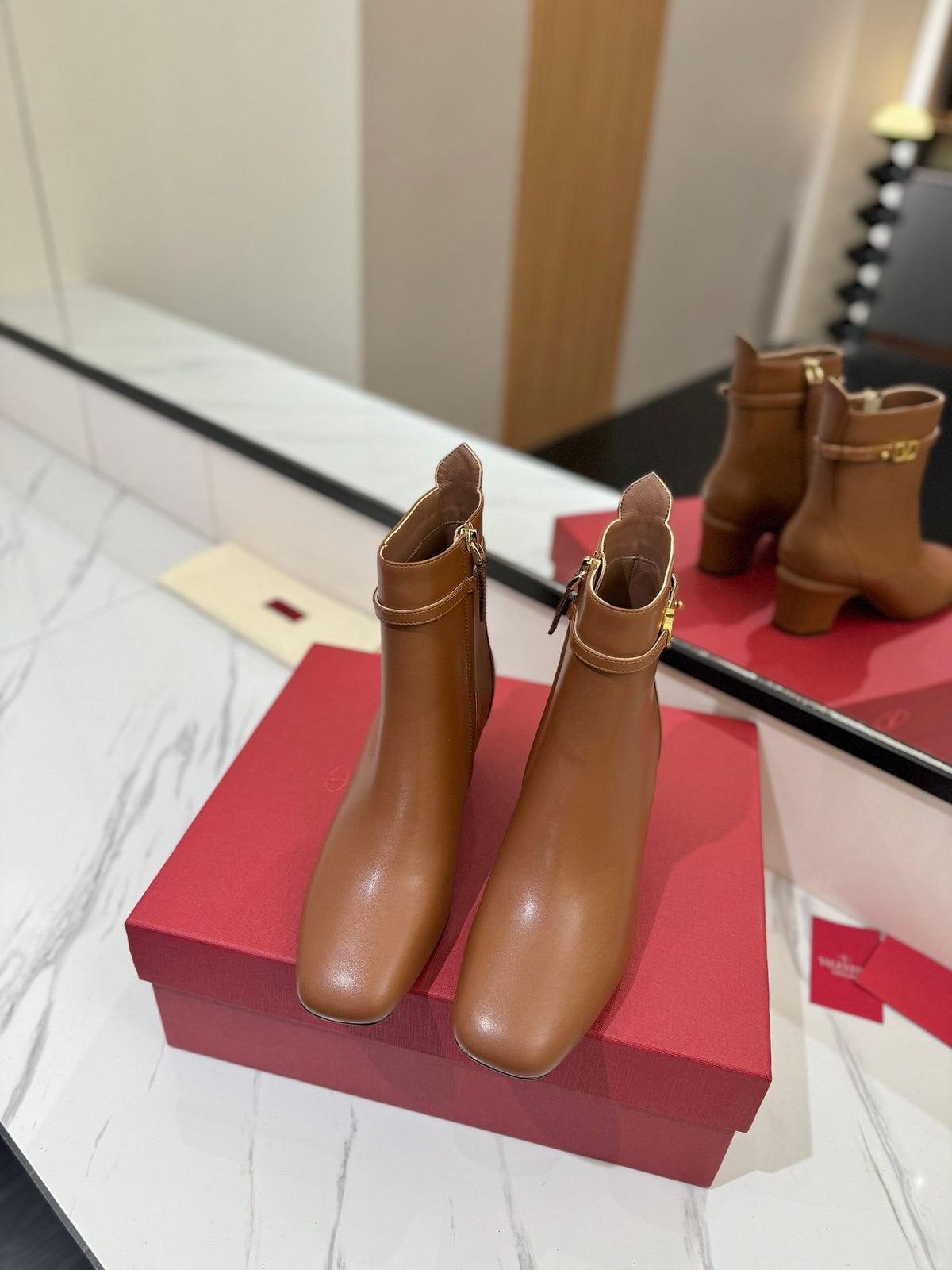 Valentino Women Brown Leather Ankle Boots