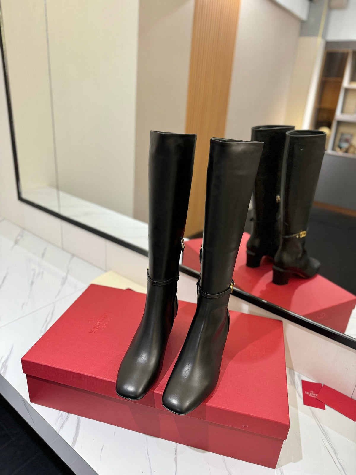 Valentino Women Black Leather Knee High Boots