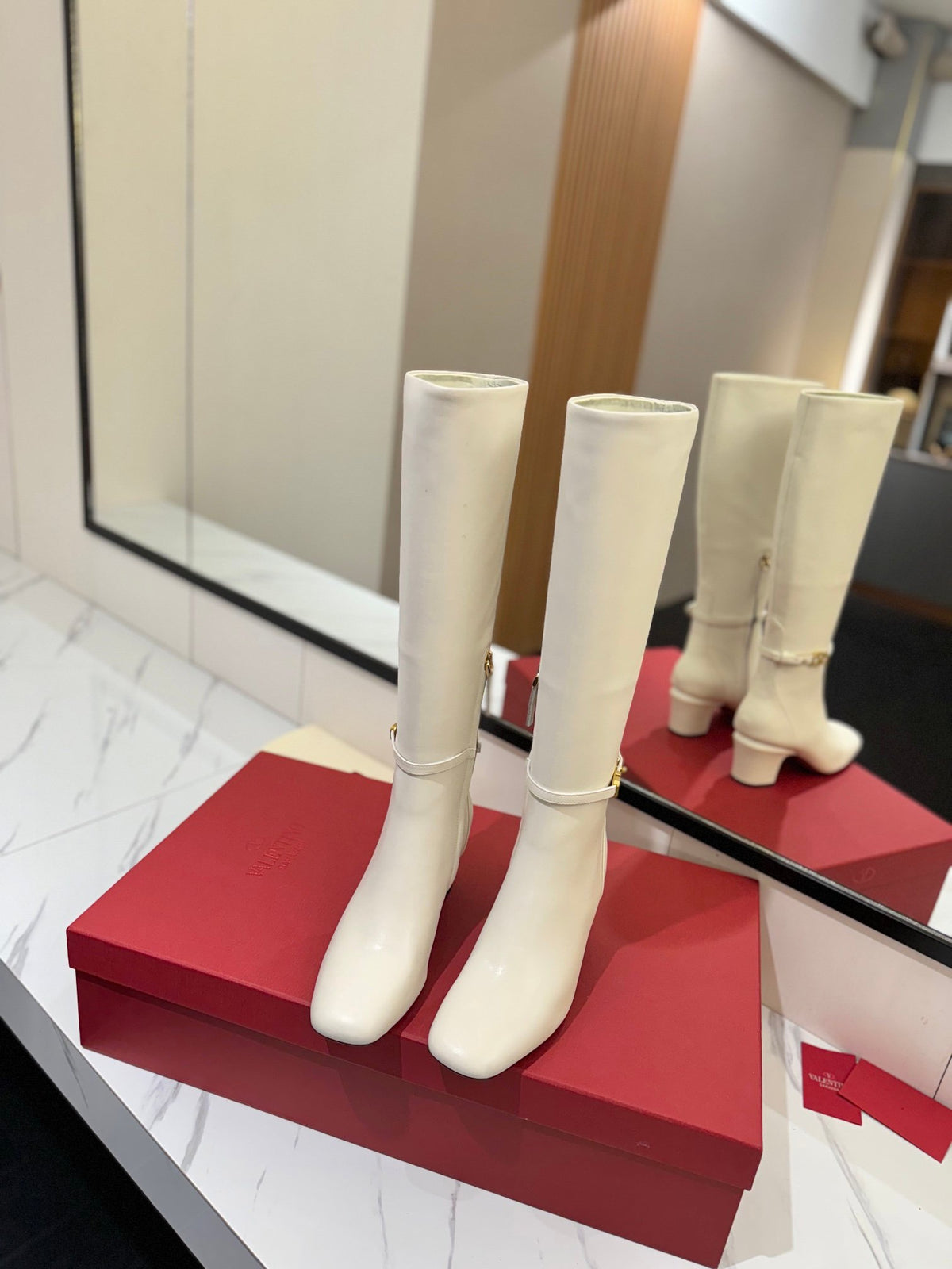 Valentino Women White Leather Knee High Boots