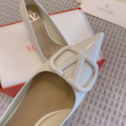 Valentino Women White Patent Leather Pointed Flats