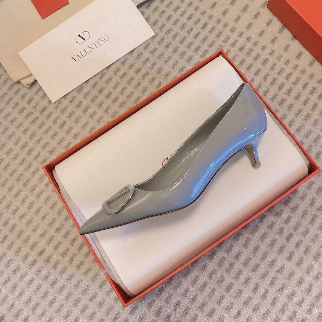 Valentino Women Gray Patent Leather Pointed Pumps