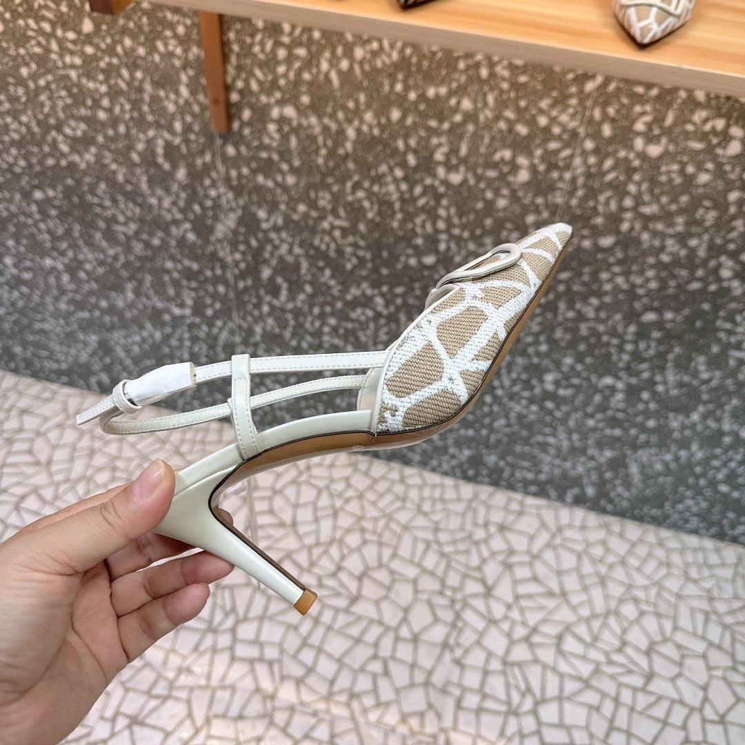 Valentino Women White Mesh Slingback Pumps