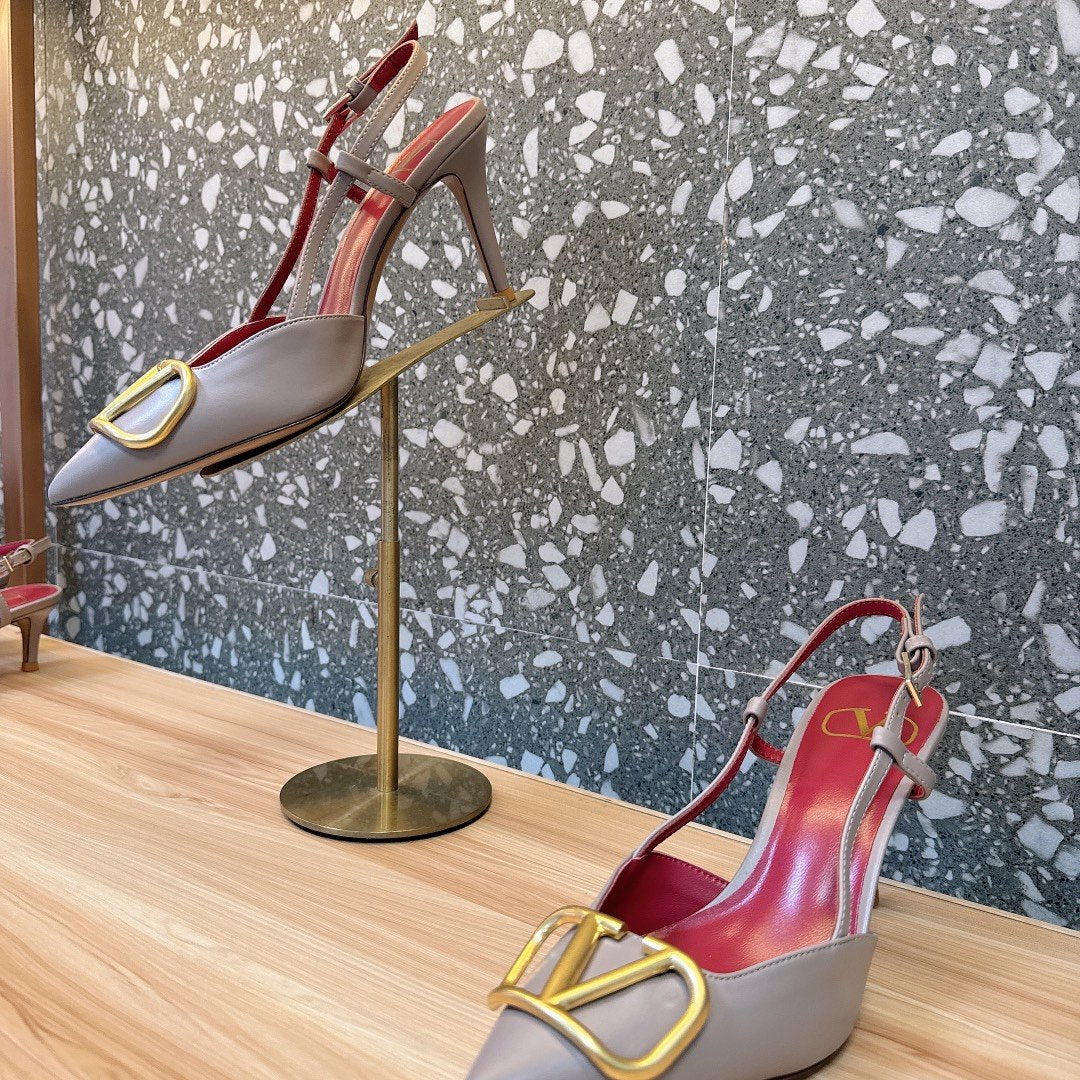 Valentino Women Beige Leather Pointed Pumps