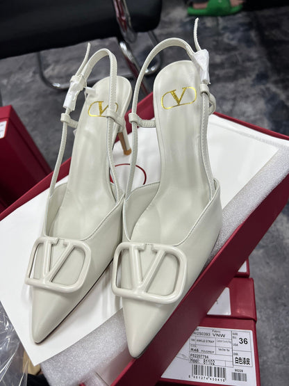 Valentino Women White Slingback Leather Pumps