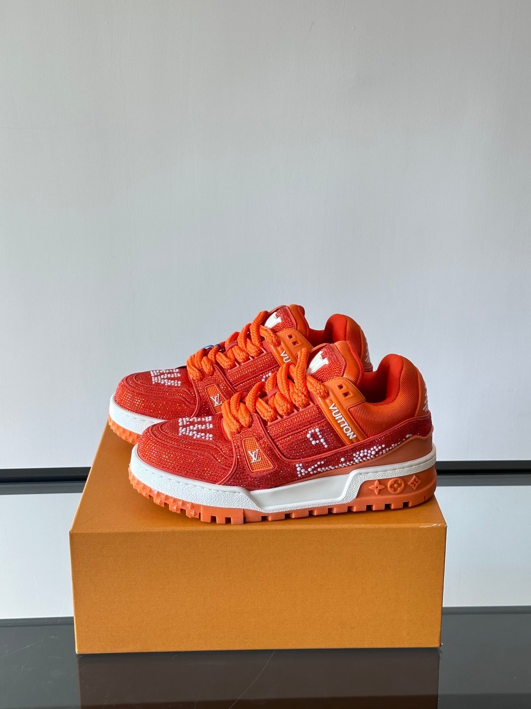 LV Men Orange Suede And Mesh Sneakers