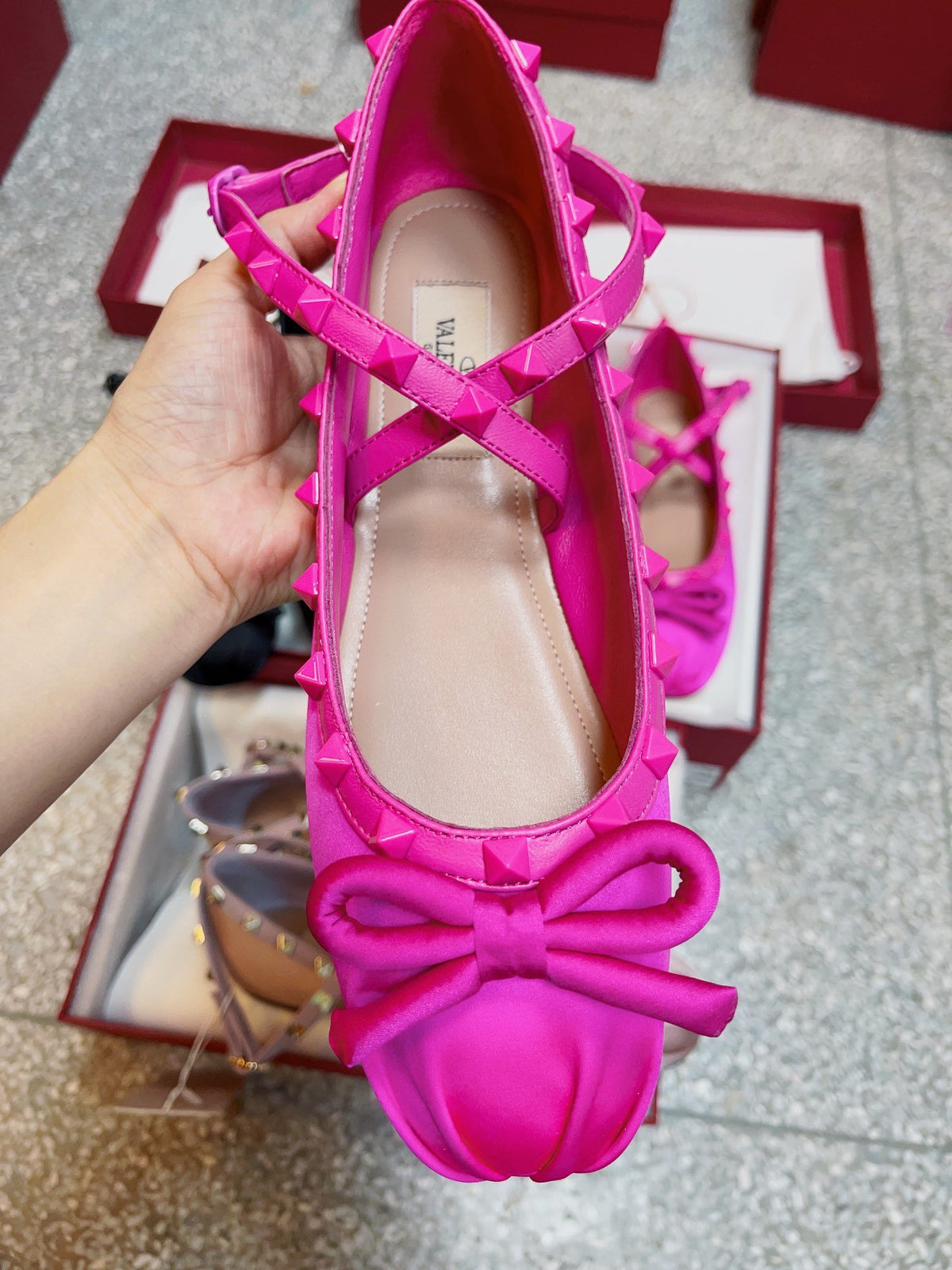 Valentino Women Pink Satin Bow Strap Flats