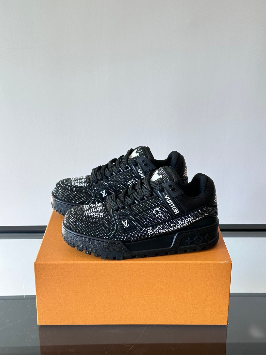 LV Men Black Fabric Embellished Sneakers