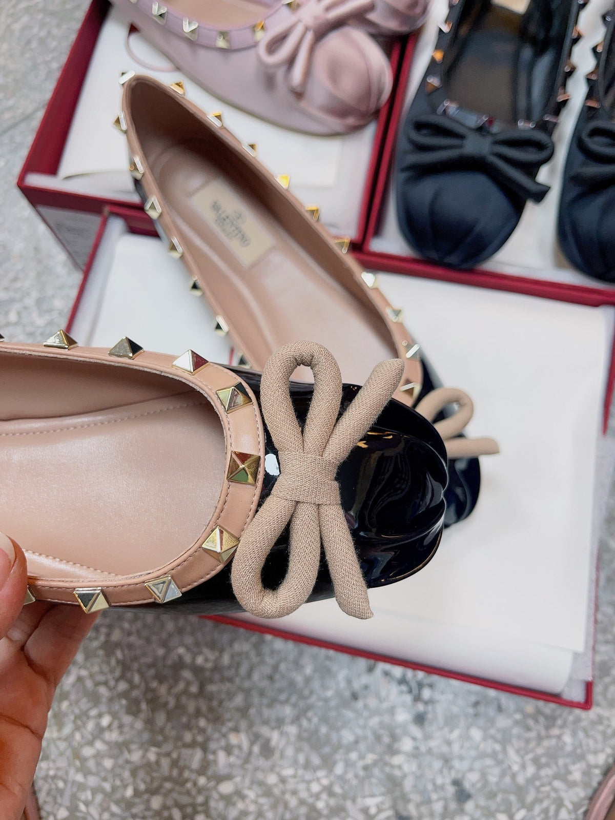 Valentino Women Black Patent Leather Studded Flats