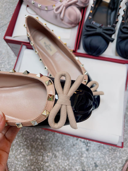 Valentino Women Black Patent Leather Studded Flats