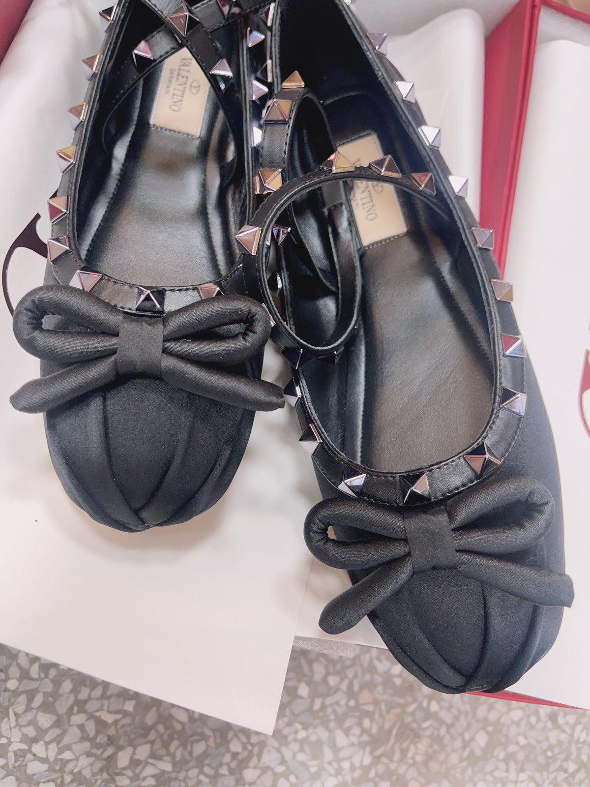 Valentino Women Black Satin Studded Flats